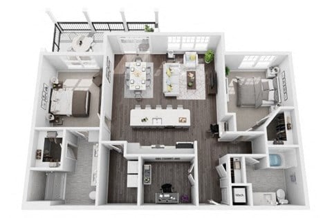 Floor plan for 2 beds, 2 baths, 1338 sqft